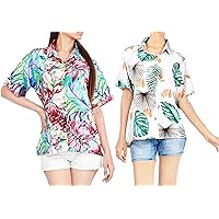 HAPPY BAY Women's Fashion Dress Hawaiian Shirt Blouse Top Tropical Fun Top Hawaiian Blouse Shirt M Blue_Multicoloured