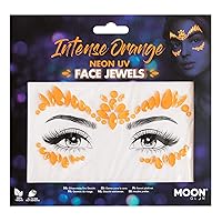Neon UV Face Jewels by Moon Glow - Festival Face Body Gems, Crystal Make up Eye Glitter Stickers, Temporary Tattoo Jewels (Intense Orange)
