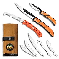 OUTDOOR EDGE RazorGuide Pak Hunting Knife Set. Features Two Replaceable Blade Hunting Knives, Bone Saw, all Stored Securely in a Compact Waxed Canvas Roll Pack