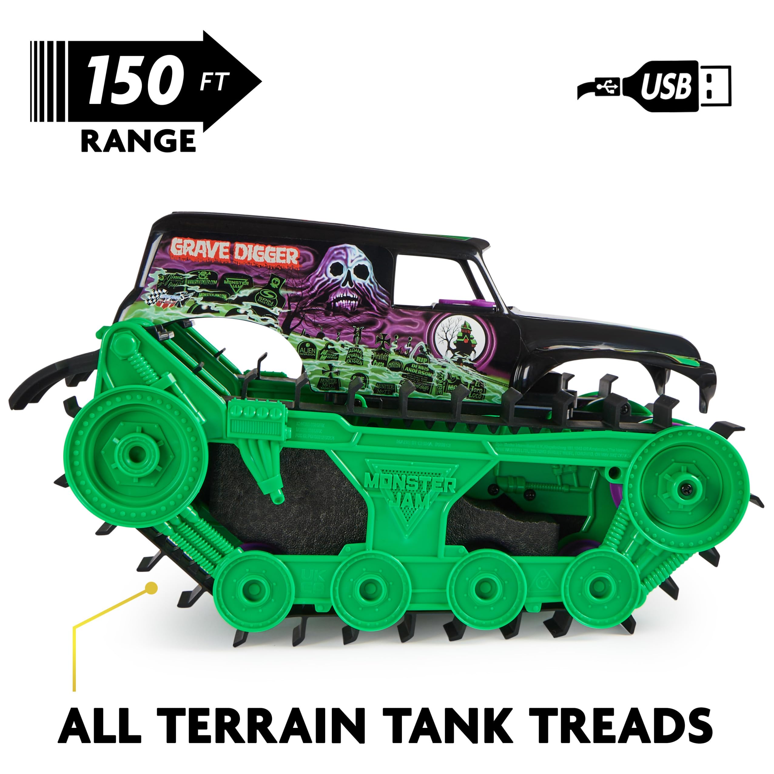 Monster Jam, Official Grave Digger Trax All-Terrain Remote Control Outdoor Vehicle, 1:15 Scale, Kids Toys for Boys and Girls Ages 4 and up