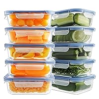 10 Pack Glass Meal Prep Containers, Glass Food Storage Containers with Lids, Airtight Glass Lunch Bento Boxes, BPA-Free & Leak Proof (10 lids & 10 Containers) - Deep Blue