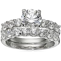 Amazon Collection Platinum-Plated Sterling Silver Infinite Elements Cubic Zirconia Round Cut Ring Set