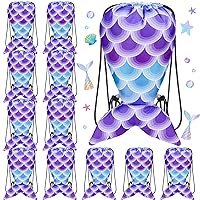 12 Pcs Mermaid Party Favor Bags Bulk Mermaid Drawstring Backpack Gift Cloth Bags Purple Blue Gradient Mermaid Beach Bag for Girls Kid Gift Party Baby Shower Birthday Supply