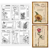 GLOBLELAND Vintage Flower Plants Background Clear Stamps Art Journal Silicone Stamps Retro Flower Rubber Stamps Silicone Transparent Seal Stamps for Card Making Scrapbooking 11.7x8.27inch