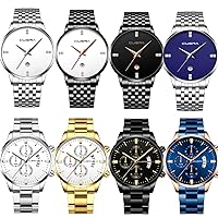 8 Pack Men's Watches Luxury Casual Dress Business Waterproof Military Quartz Wristwatches for Men Stainless Steel Band Gold Black Blue Silver Wholesales Set Assorted