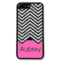 Phone Case, Compatible with iPhone 7 (4.7 inch) - Black Chevron Glitter Pink Monogram Monogrammed Personalized