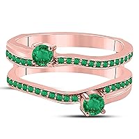 14k Rose Gold Plated Alloy Two Stone Prong Set Round Forever US Enhancer Ring Guard with CZ Green Emerald (0.58 ct. tw.)