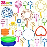 Roberly 28 Pcs Bubble Wands Set, Big Bubble Wand Toys Set with Tray, Bulk Funny Bubble Making Toys for Kids Summer Outdoor Activities Party Favors Giant Bubble Toys Gifts Birthday Games