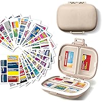 Pill Organizer with Medicine Labels Travel Daily Pill Container Mini Medication Organizer Storage Pill Organizer Travel Essentials Pill Case 7 Day Pill Organizer (Beige)