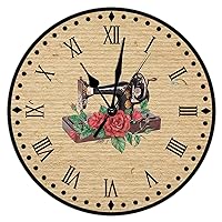 Flower Sewing Machine Wood Wall Clocks Quilters Frameless Clocks 10inch Bright Silent Non-Ticking Battery Operated Printed Wood Wall Clocks for Home Office Classroom Craft Room Decor Hotel