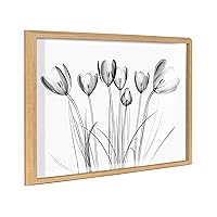 Blake Crocus X Ray Floral BW Framed Printed Glass Wall Art by The Creative Bunch Studio, 18x24 Natural, Decorative Modern Flower Art Print for Wall