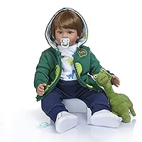 iCradle 24 inch Boy Dolls Reborn Toddler Dolls Realistic Looking Soft Silicone Weighted Soft Cloth Body Newborn Baby with Dinosaur Clothes