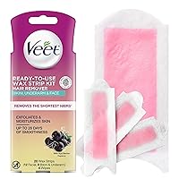 VEET Wax Strips Hair Removal Kit for Face, Underarms, Bikini, Dermatologically Tested, 20ct Wax Strips, 2 Sizes with Shea Butter & 4ct Wipes for At Home Waxing