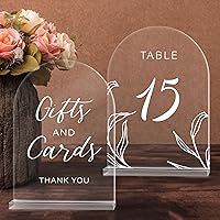 17 Pcs Clear Arch Wedding Table Numbers with Stands, Table Numbers 1-15, It Comes With Two Additional Table Signs for Guestbook, Gift & Card, 5X7 Acrylic Signs and Holders, Perfect for Reception