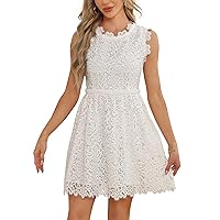 Women's lace Trimmings Floral Pattern Mini Dress Round Neck Sleeveless Cocktail A-Line Dress