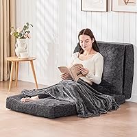 Bean Bag Bed, Folding Floor Sofa Bed Chair with Blanket, Single Floor Mattress for Adult Kids, Gaint Floor Bed for Bedroom Living Room, Upholstered Floor Chair with Wall Support