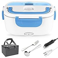 Electric Lunch Box Food Warmer, 3 in 1 Heated Lunch Box for Women & Men, 12V/24V/110V Portable Food Heater for Car/Home with Removable 1.5L Stainless Steel Container & Utensils