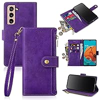 Antsturdy Samsung Galaxy S22+/S22 Plus 5G Wallet case with Card Holder for Women Men,Galaxy S22+/S22 Plus 5G Phone case RFID Blocking PU Leather Flip Cover with Strap Zipper Credit Card Slots,Purple