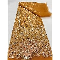 Nigerian Fashion Handmade Embroiders Net Lace Sequins Fabric for Women Party Evening Dress
