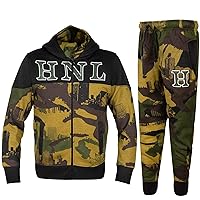 Kids HNL Contrast Tracksuit Camouflage Boys Hooded Joggers Bottoms Size