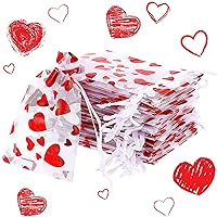 50 Pieces Valentine's Day Candy Bags Heart Wrapping Paper Drawstring Gift Bags for Valentine's Day Party Supplies
