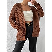Women's Cardigans Dual Pocket Batwing Sleeve Duster Cardigan (Color : Rust Brown, Size : Small)