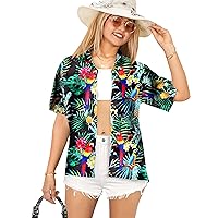 HAPPY BAY Women's Short Sleeve Hawaiian Blouse Shirt