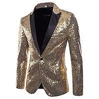 Mens Shiny Sequin Blazer One Button Suit Jacket Elegant Shawl Lapel Tuxedo Jackets for Party Dinner Prom