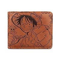 Anime Luffy Wallets for Men Faux Leather Slim Wallet Short Bi-fold Wallet Card Holder Wallet Brown