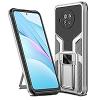 Shockproof Case for Xiaomi Mi 10T Lite 5G/Redmi Note 9 Pro 5G/Mi 10i 5G Case Cover with Holder Kickstand, Heavy Duty Protective Bumper Armour Phone Shell with Magnetic - Silver