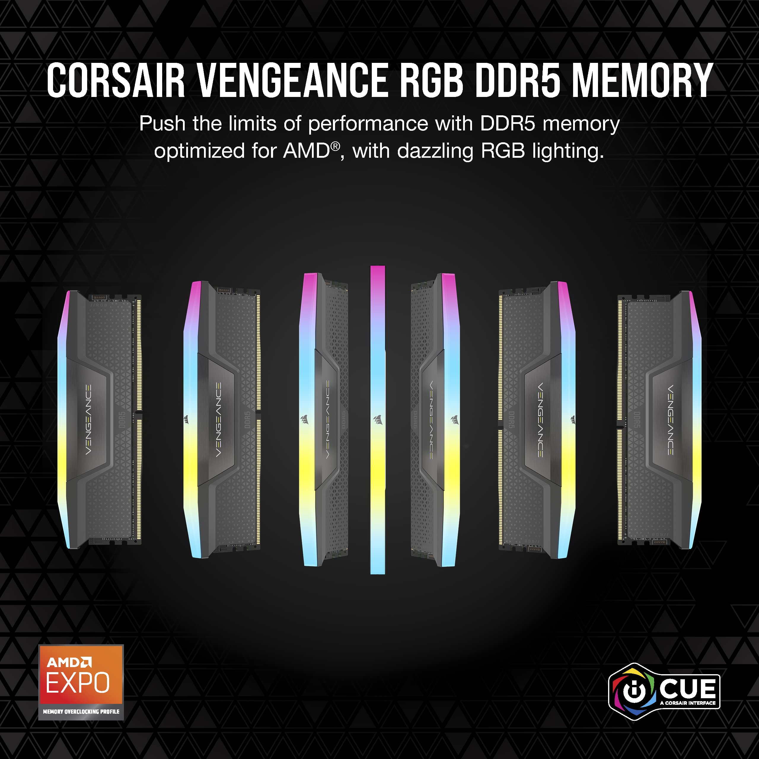 CORSAIR VENGEANCE RGB DDR5 RAM 32GB (2x16GB) 5600MHz CL40 AMD EXPO iCUE Compatible Computer Memory - Gray (CMH32GX5M2B5600Z40)