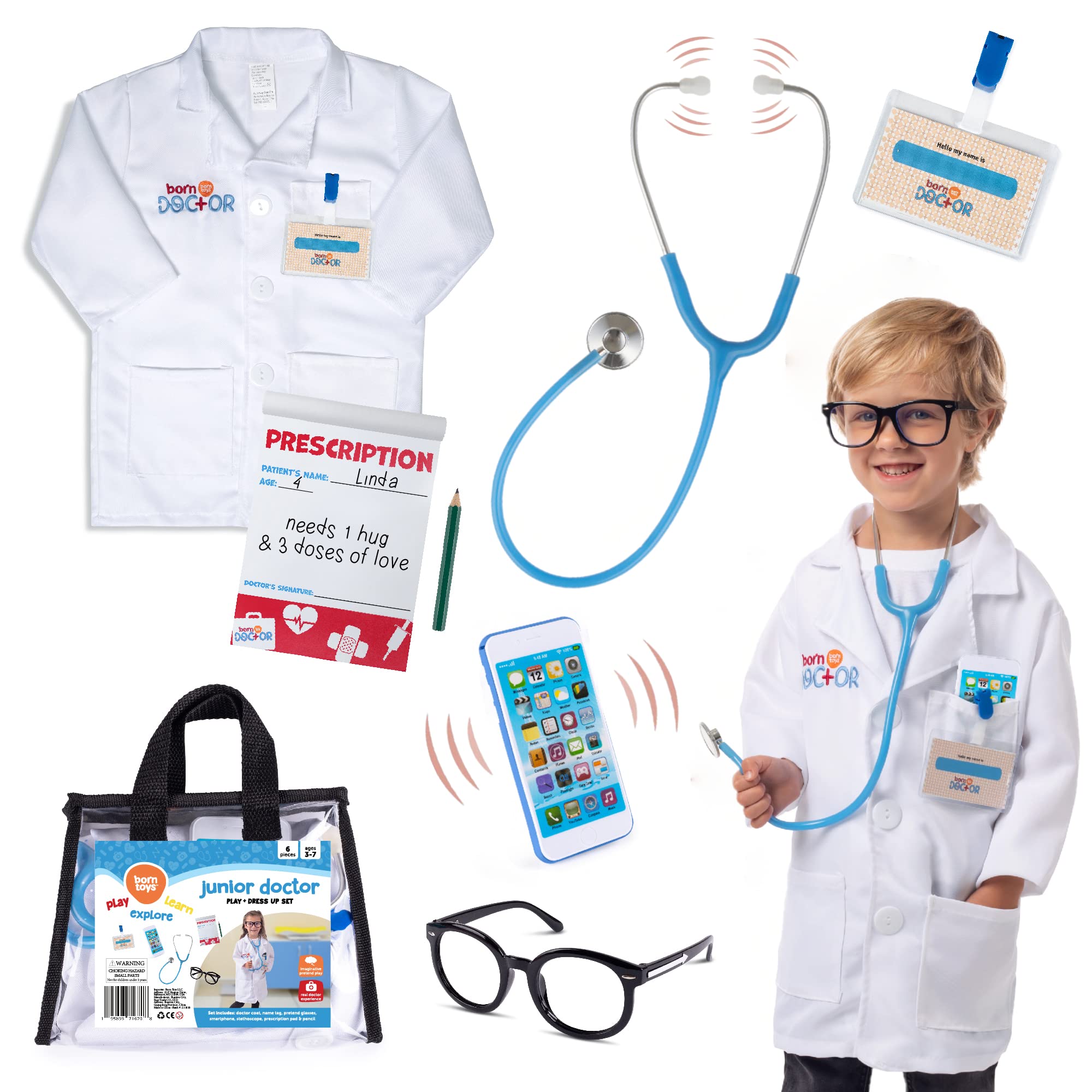 Born Toys Doctor Costume & Accessories Set and a Bundle of Construction Worker, Chef, Gardening Set for Boys and Girls Dress Up & Pretend Play Ages 3-7