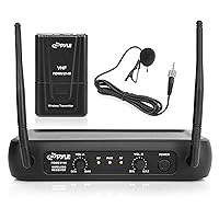 Pyle Dual Channel Wireless Microphone System - VHF Fixed Dual Frequency Wireless Mic Receiver Set with 2 Lavalier, 2 Headset Mics, 2 Transmitter, Receiver - For PA, Karaoke, Dj Party - Pyle PDWM2145