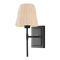 WINGBO Wall Sconce Rattan Wrapped Wall Lamp 1 Pack, Wall Light Black Light Fixture Vintage Bedside Hardwire Wall Sconce Lighting Wicker Handmade Shade Reading Light