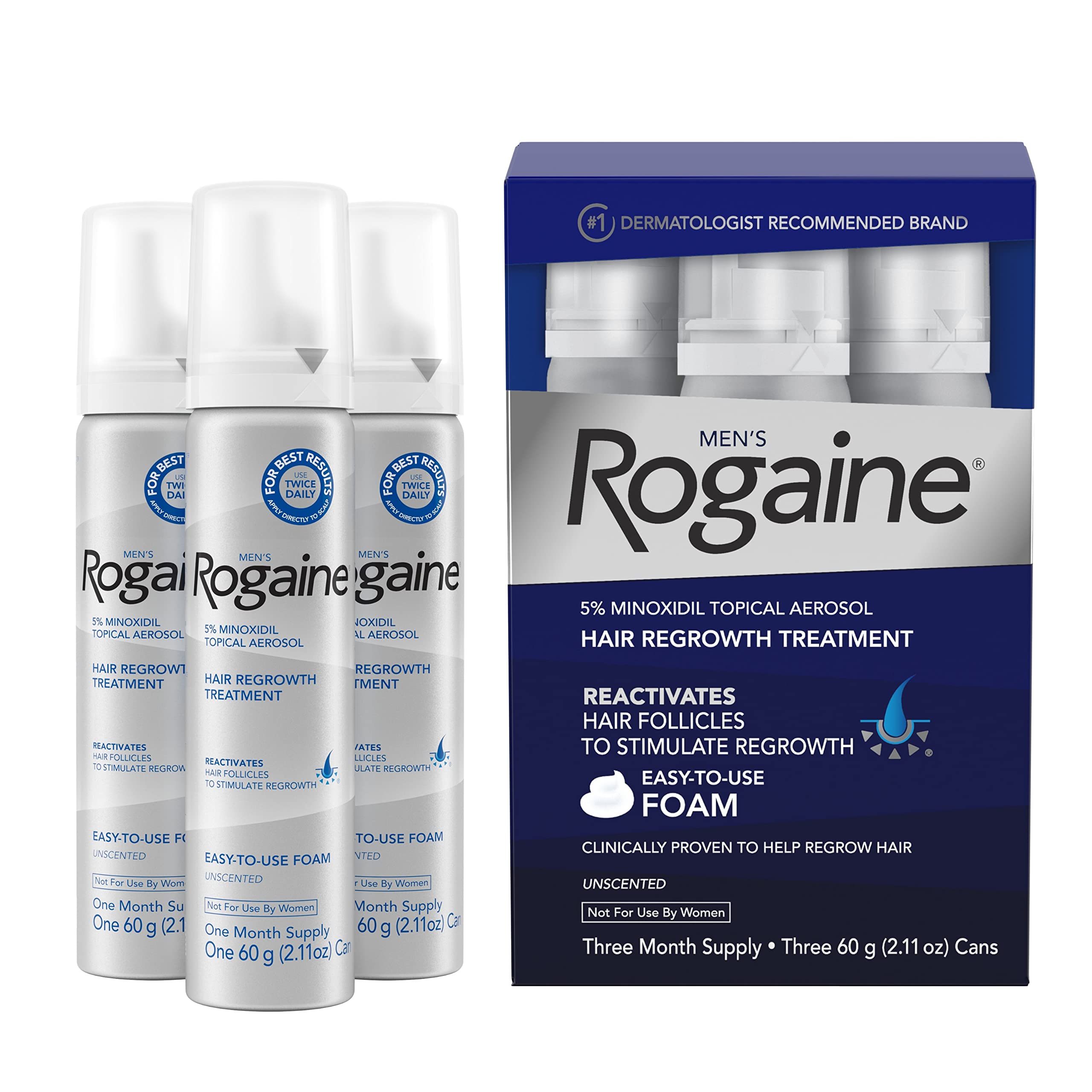 Men's Rogaine 5% Minoxidil Foam for Hair Loss and Hair Regrowth, Topical Treatment for Thinning Hair, 3-Month Supply, 2.11 Ounce (Pack of 3)
