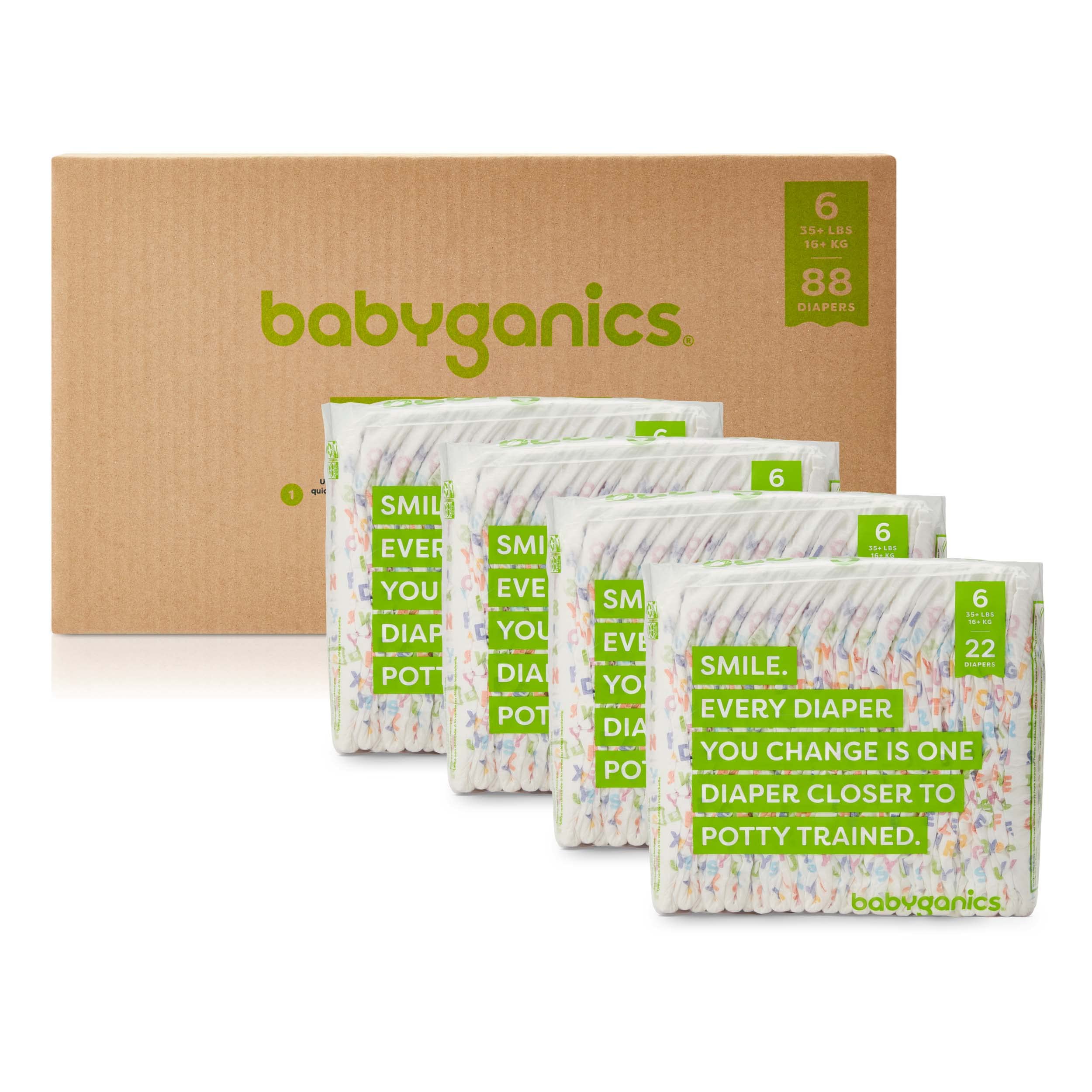 Babyganics Size 6, 88 count, Absorbent, Breathable, Triple Dry Protection Diapers