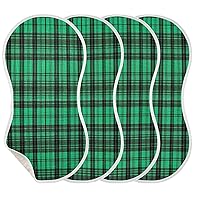 Green Plaid Texture Muslin Baby Burp Cloths 4 Pack, Cotton Bibs Face Towel,Absorbent and Soft Burping Rags for Newborn Boys and Girls,22 x 11 Inch