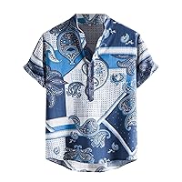 Men's Casual Button Down Shirts Flower Printed Short Sleeve Hawaiian Shirts African Dashiki Summer Beach Stylish Tops