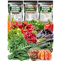 Survival Vegetable, Greens, Sweet and Hot Pepper Seeds - 100% Non GMO Heirloom and USA Grown - Total 6300+ Seeds for Planting Outdoor, Indoor and Hydroponics