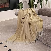 Premium Wool Jacquard Throw Blanket with Tassels, Large 55x83 inches, 1.5 lbs,Soft & Warm Lambswool Knee Throw Blanket for Couch Bed Outdoor Travel, Yellow Wool Throw