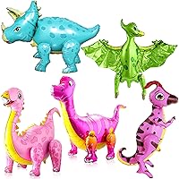 KatchOn, Giant Dinosaur Balloons Set - Pack of 6 | Dinosaur Balloons for Birthday Party Supplies | Pink Dinosaur Party Supplies for Girl Dinosaur Party Decorations | Dinosaur Birthday Party Supplies
