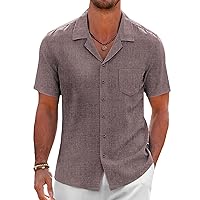 COOFANDY Men Linen Shirts Beach Cuban Collar Shirts Summer Wedding Shirts Vacation Holiday