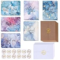 Winlyn 150 Sets Bulk Blank Thank You Cards with Envelopes Stickers Assortment 6 Designs of Watercolor Marbling Thank You Greeting Cards Note Cards for Wedding Baby Bridal Shower Birthday All Occasions