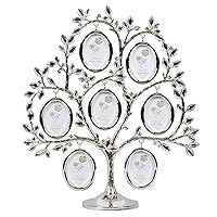 Family Tree Jeweled Silver Finish Metal 11 x 3 Collage Photo Frame Stand