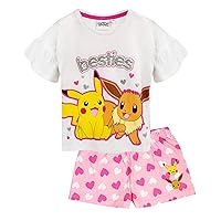 Pokemon Pyjamas Pikachu & Eevee Frill Sleeve Long OR Short Leg Girls PJs