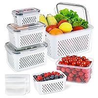 5 PCS Fruit Storage Containers for Fridge - Fruit Containers for Refrigerator with Removable Colander - Airtight Food Storage Container Keep Produce Vegetables Berry Fresh Longer