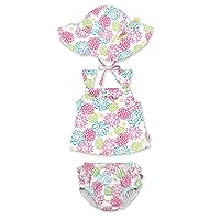 green sprouts Baby-Girls Brim Sun Protection Hat + Two-Piece Ruffle Tankini Set with Snap Reusable Absorbent Swimsuit Diaper