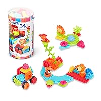Battat- Bristle Blocks- STEM Interlocking Building Blocks- 54 pc Playset- Reusable Storage Bucket- Developmental Toys for Toddlers & Kids- Jungle Advetures- 2 Years +