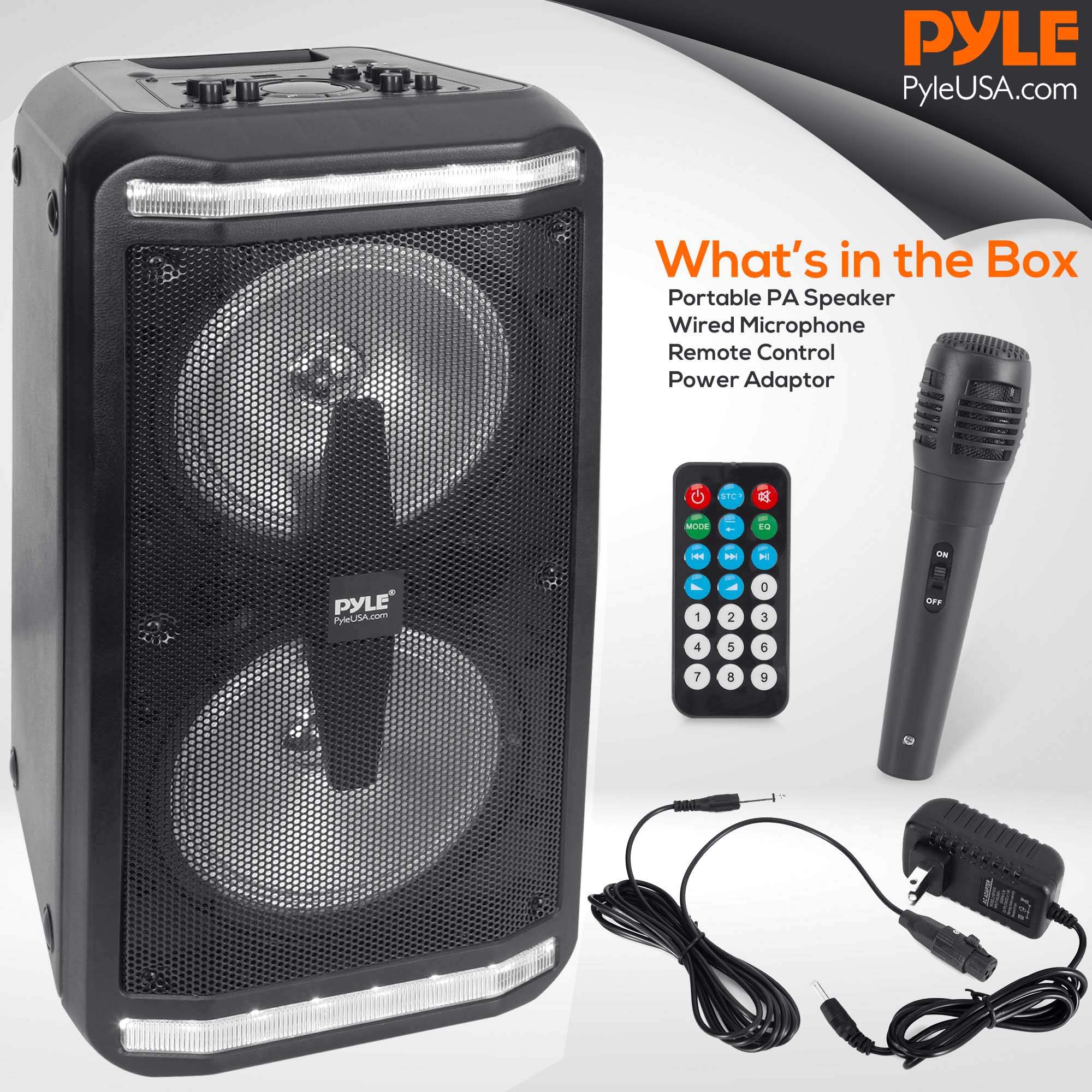 Pyle Bluetooth Speaker & Microphone System - Portable Stereo Karaoke Speaker with Wired Mic, Built-in LED Party Lights, MP3/USB, FM Radio (6.5’’ Subwoofers, 500 Watt MAX) (PPHP266B.5)