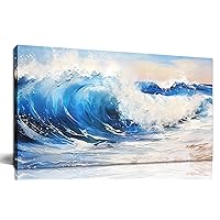 ENTANUB Ocean Wall Art for Living Room, Abstract Blue Canvas Print Painting for Bedroom, Sea Wave Canvas Wall Decor, Size 24x48 Inches